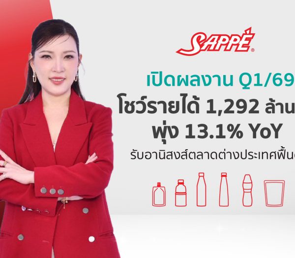 SAPPE เปิดผลงาน Q1/69 โชว์รายได้โตแกร่ง 1,292 ล้านบาท พุ่ง 13.1% YoY จากตลาดต่างประเทศฟื้นตัว เดินหน้าเป้าโตทั้งปี 15%